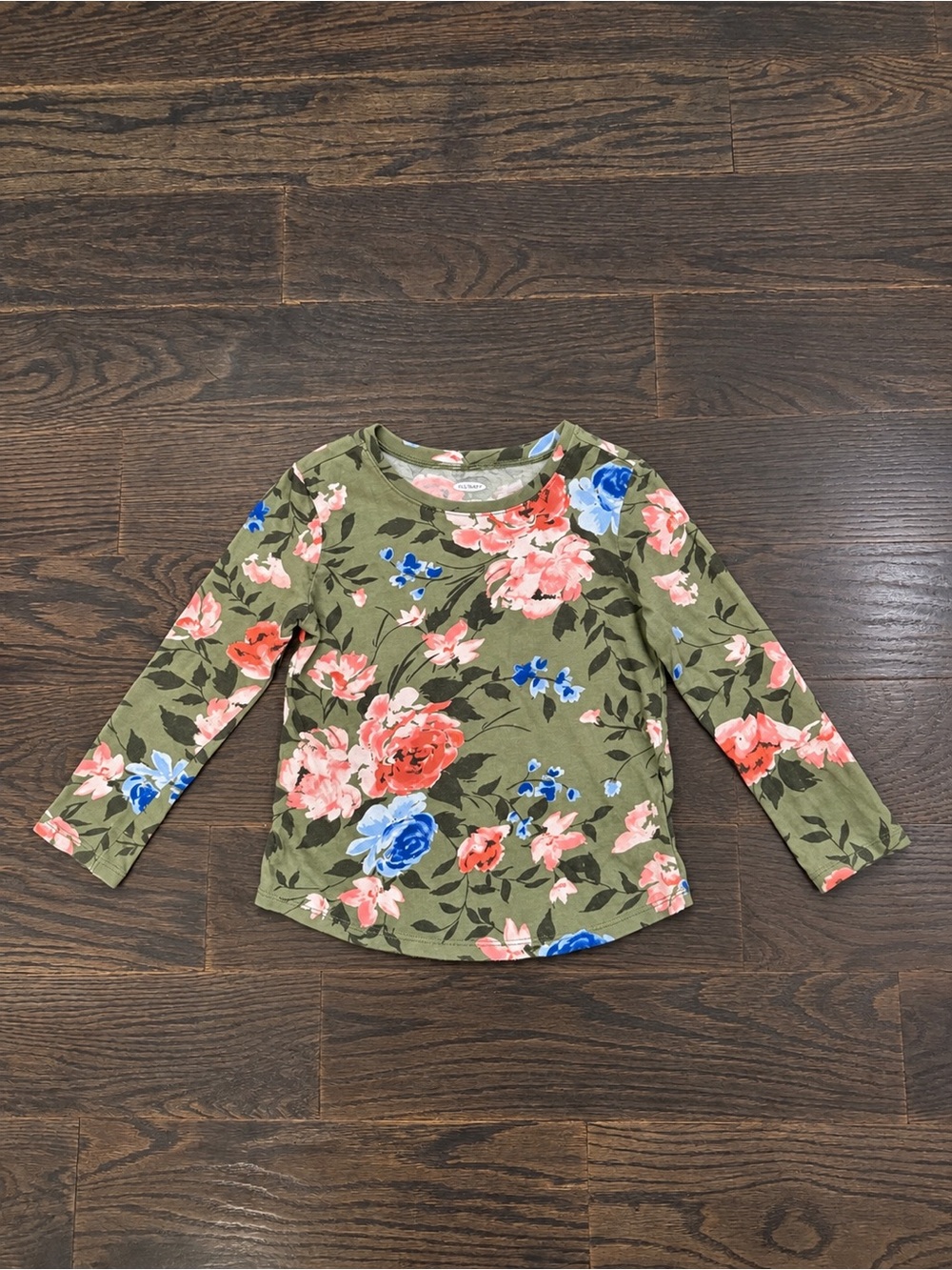 Old Navy Girls' Olive Green Floral Long-Sleeve Top